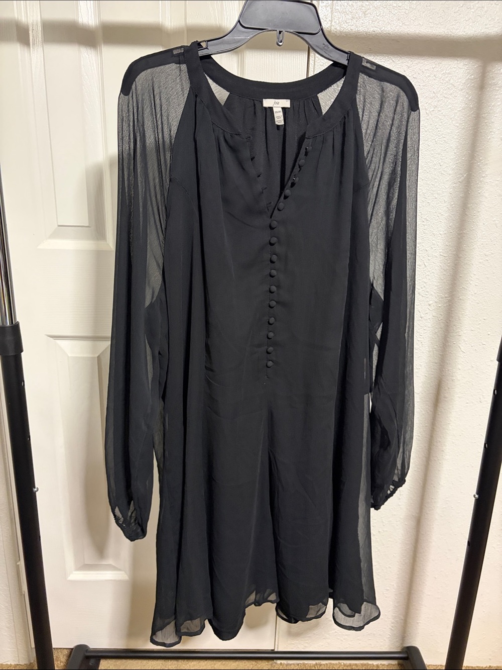 Joie Black Sheer-Sleeve Button-Front Long-Sleeve Dress